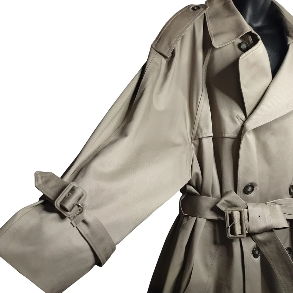 London Fog Men's Beige Double Breasted Belt Removable Liner Trench Coat Size 44